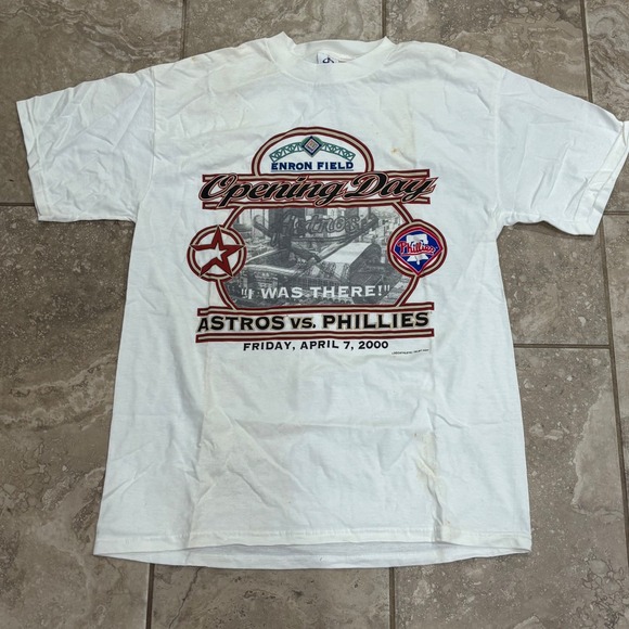 Vintage Logo Athletic Houston Astros Enron Field Opening Day 2000 Shirt White L